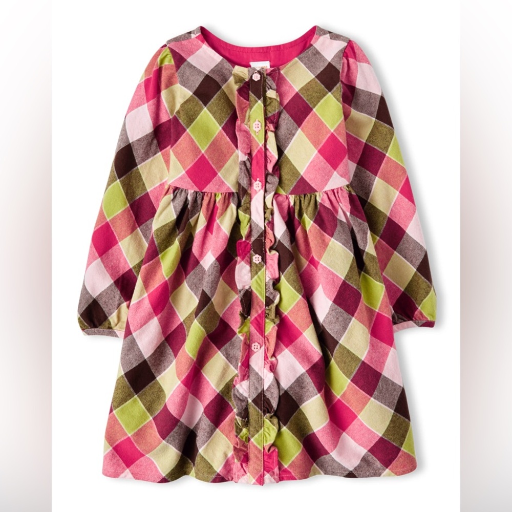 New Gymboree Plaid Ruffle Dress 5T Pony Club Pink Brown